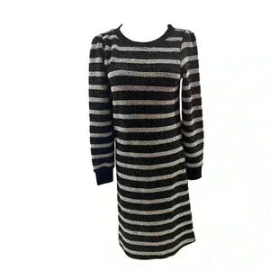 Ann Taylor Loft Knit Texture Black and White Striped Dress Size Small NWT